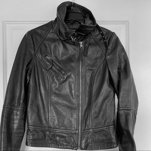 All Saints Black Minimalist Leather Biker Jacket